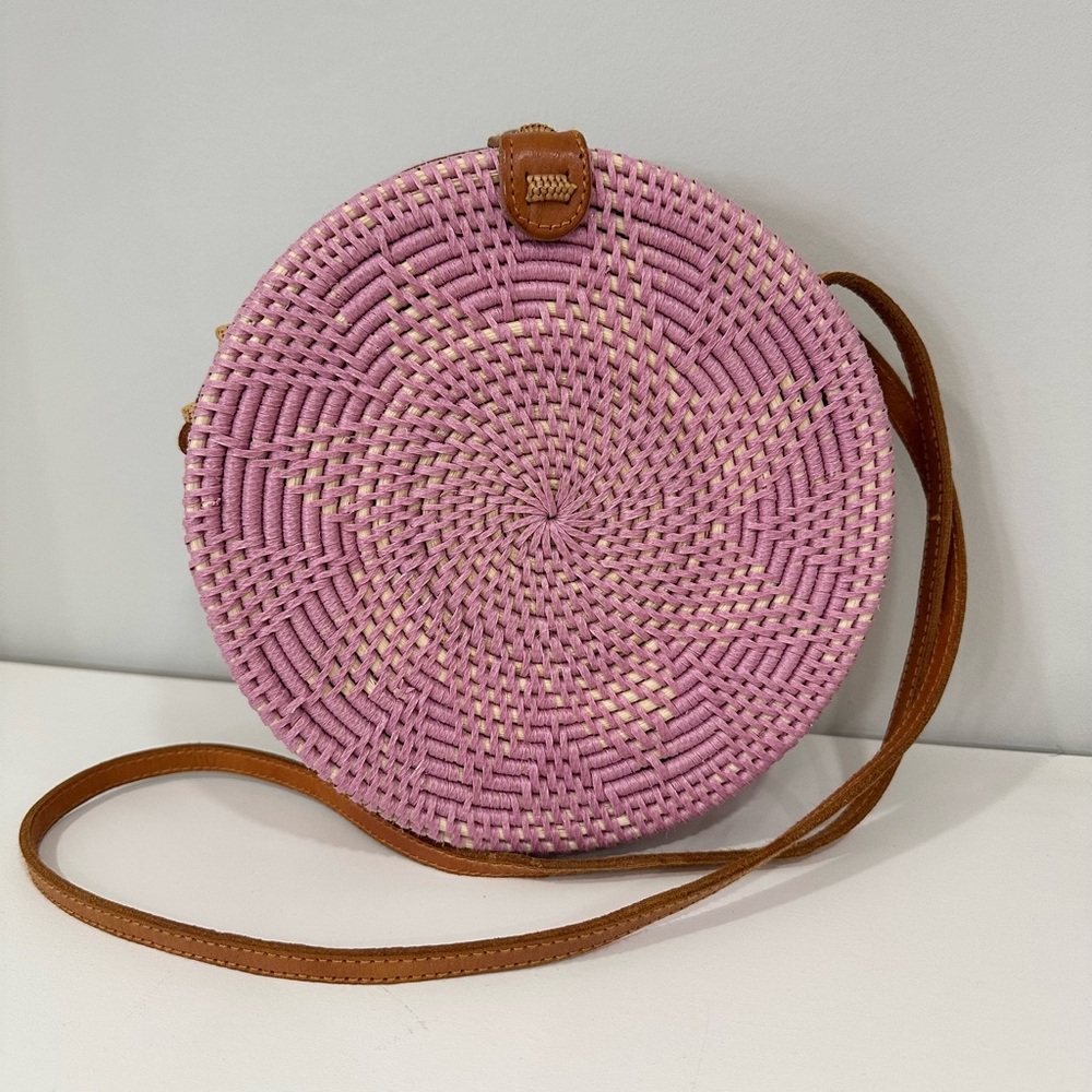 Lilac Woven Round Crossbody Bag